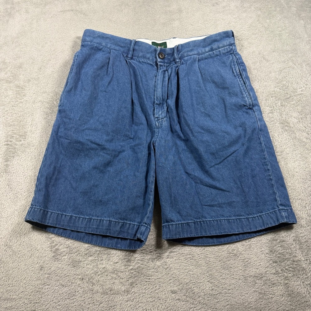 J.Crew Pleated Denim Shorts Mens 31 Blue Chambray 8" Relaxed Fit CJ356 Cotton